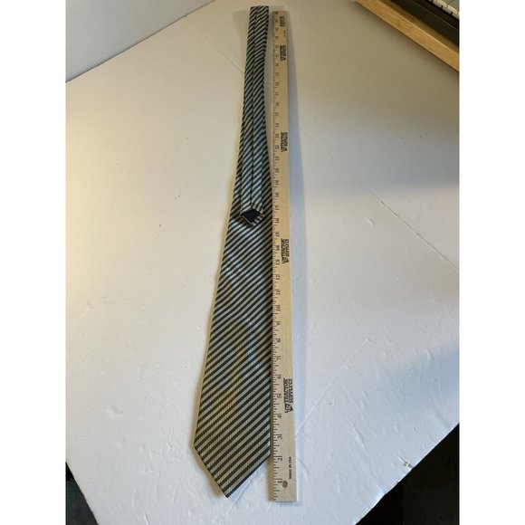 Ermenegildo Zegna Silk Silver Blue Tie 58” X 3 & 6/8 Striped - Picture 15 of 15